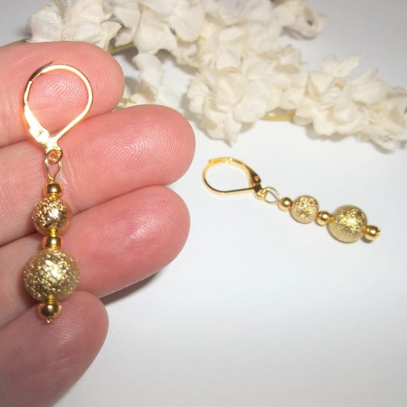 Gold Earrings Small Minimalist Style Dangle Drop Jewelry Gift Idea for Her 5815 - Picture 7 of 9